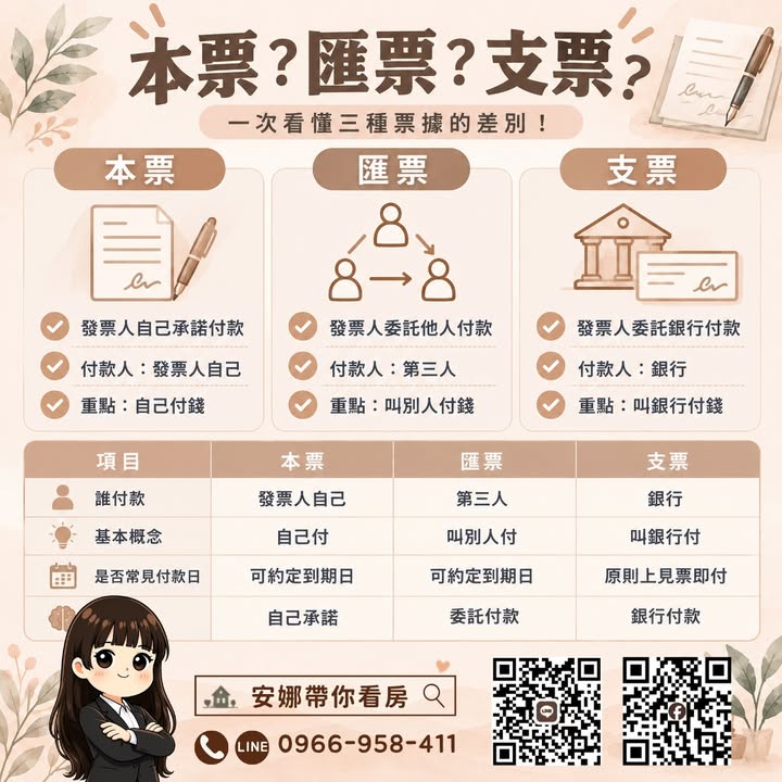 🏠 「買房付款拿到一張票，本票、匯票、支票到底差在哪？」